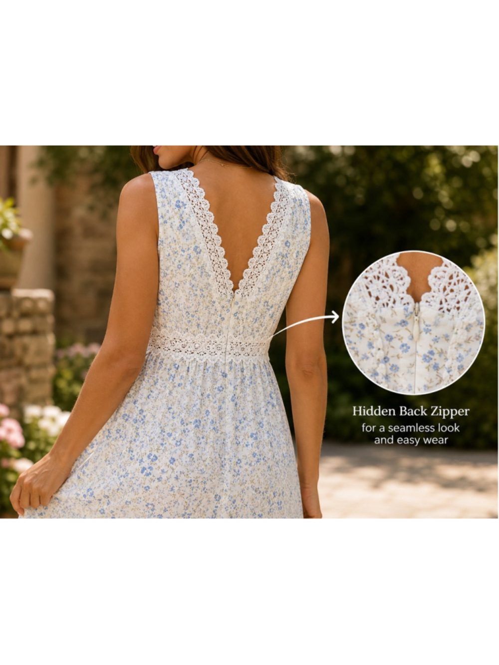 EilyBazar Floral Lace Maxi Dress Size Medium Cottagecore Boho Sleeveless White B - Picture 10 of 10